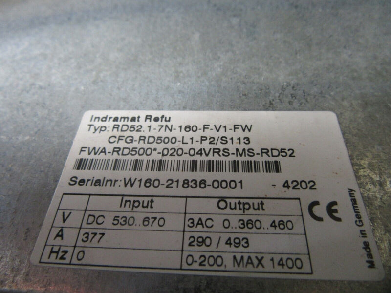 Rexroth Indramat Refu Drive RD52.1-7N-160-F-V1-FW CFG-RD500-L1-P2/S113